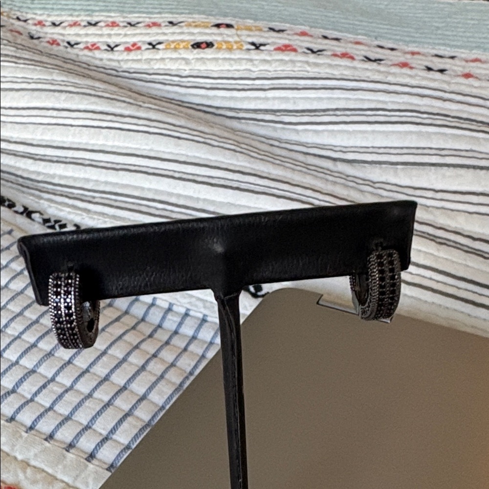 Black spinel and Silver Pewter Mini Hoop Earrings